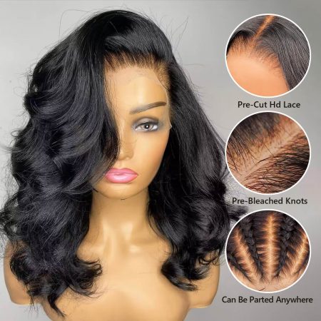 pre-bleached knots short body wave wig