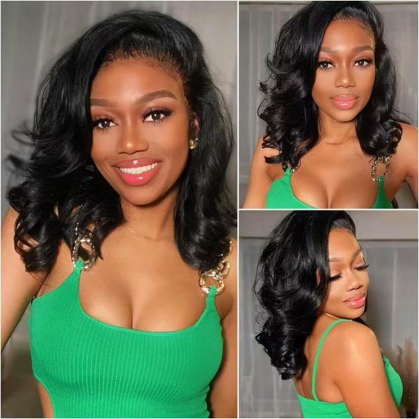 short cut loose body wave wig 14 inch