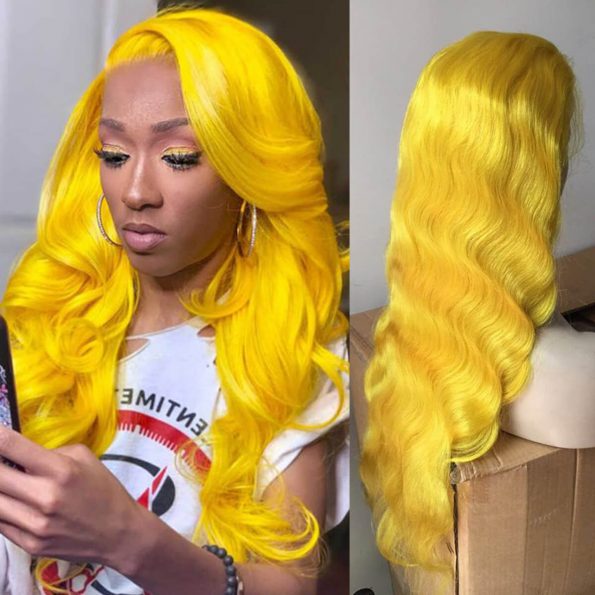 body wave yellow lace front wig