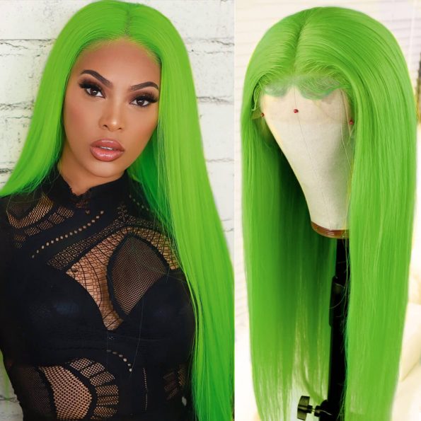 green straight lace front wig