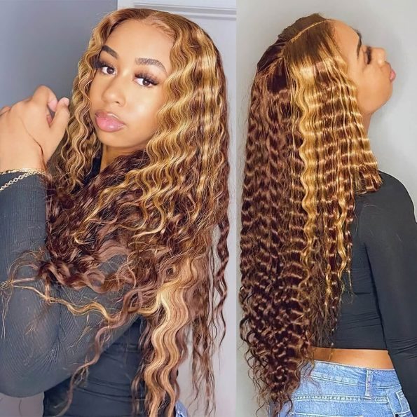 honey blonde deep wave frontal wig