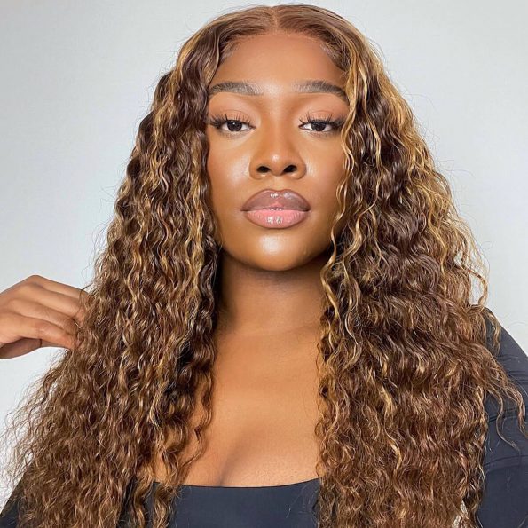 honey blonde deep wave wig