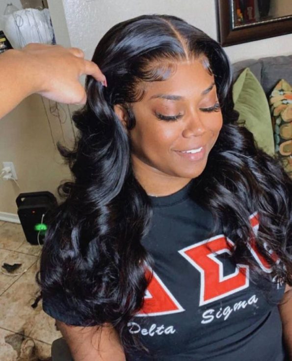 Heavy on bombshell 😍 I can't wait to show yal the new Mar Bar location 🤩  - 13x6 Frontal wig install w/ curls . #atlhairstylist