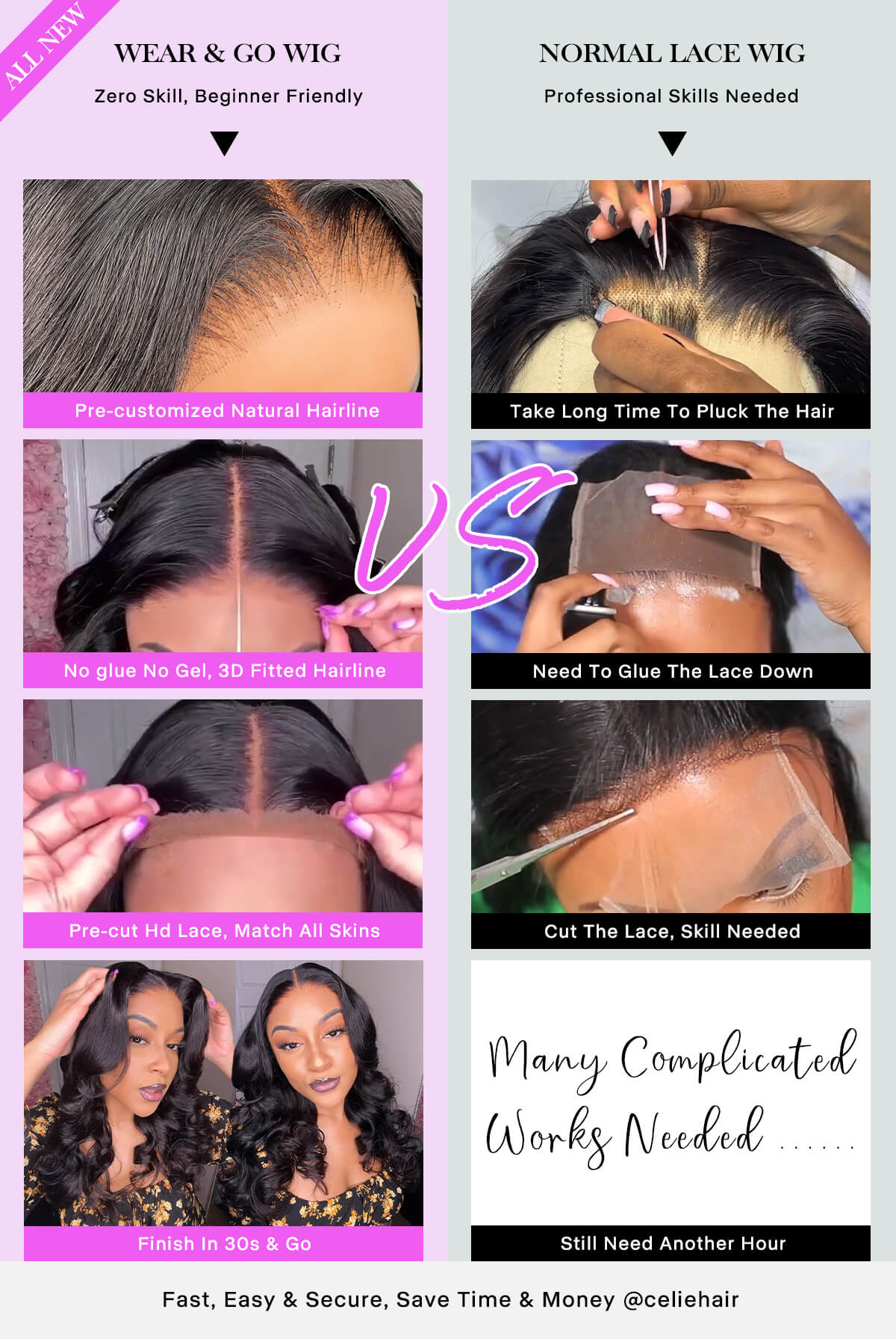 celie wear go glueless wig vs normal lace wig