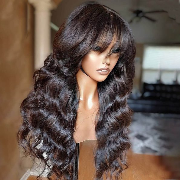 human hair lace wig with bang body wave (1)