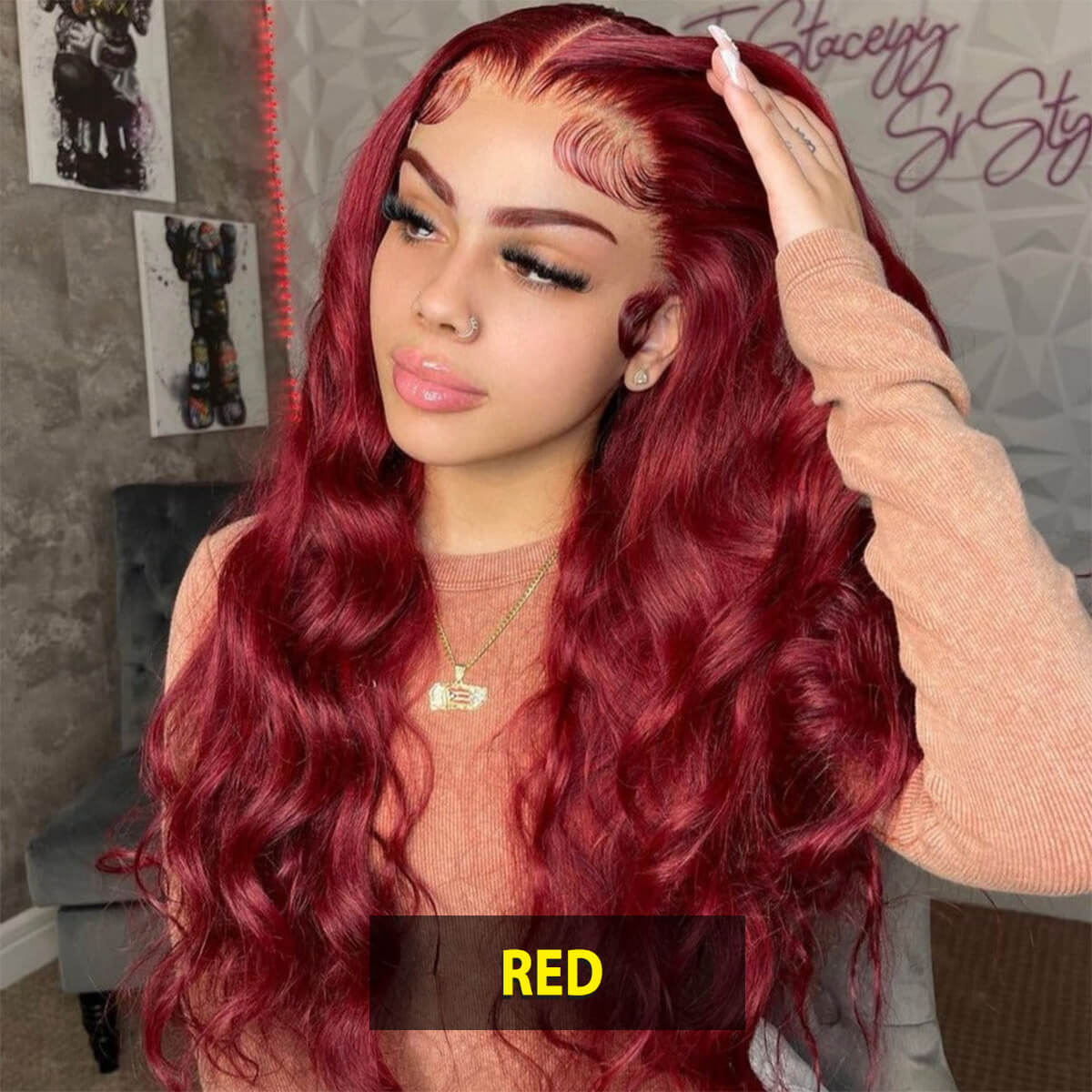 body wave red lace front wig (3)