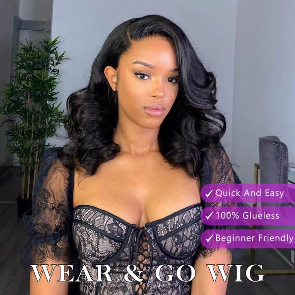 upgrade 6×5 pre cut lace wig short body wave glueless wig