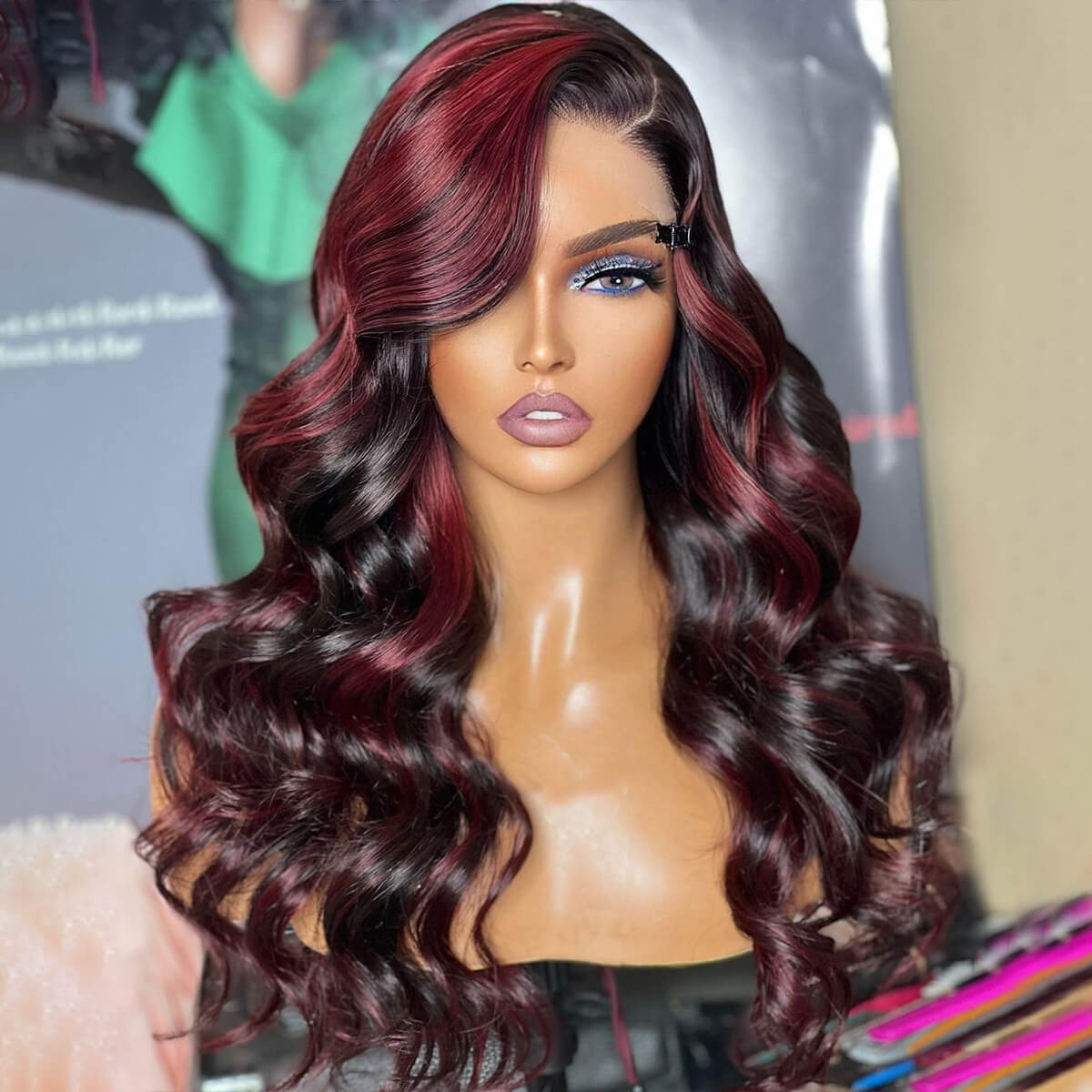 1b burgundy body wave lace front wig (1)