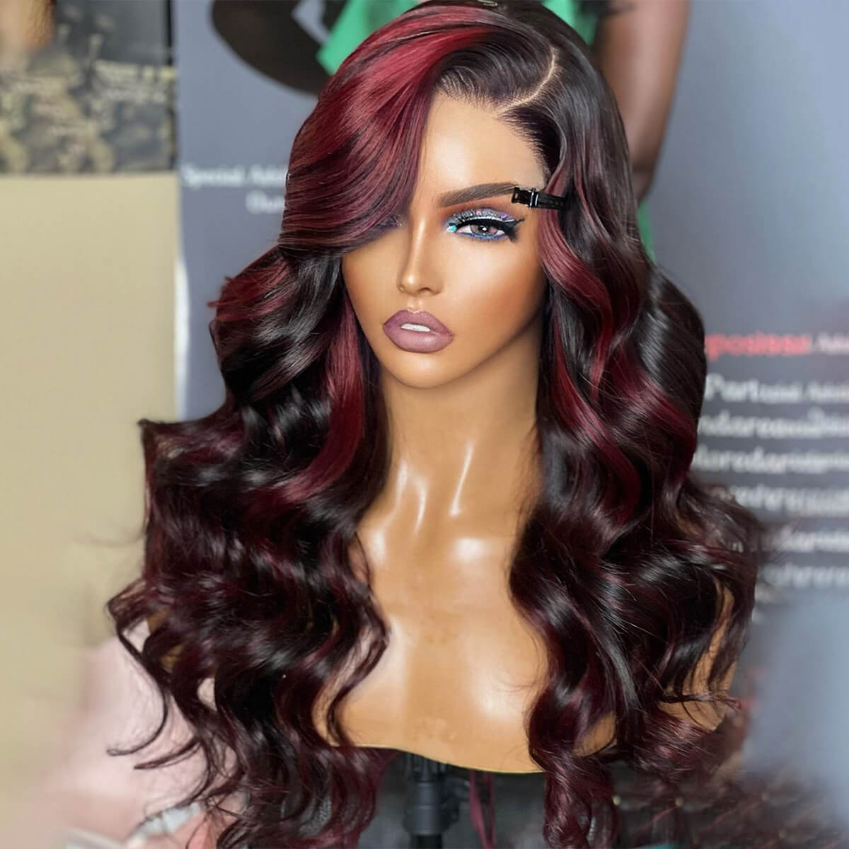 1b burgundy body wave lace front wig (4)
