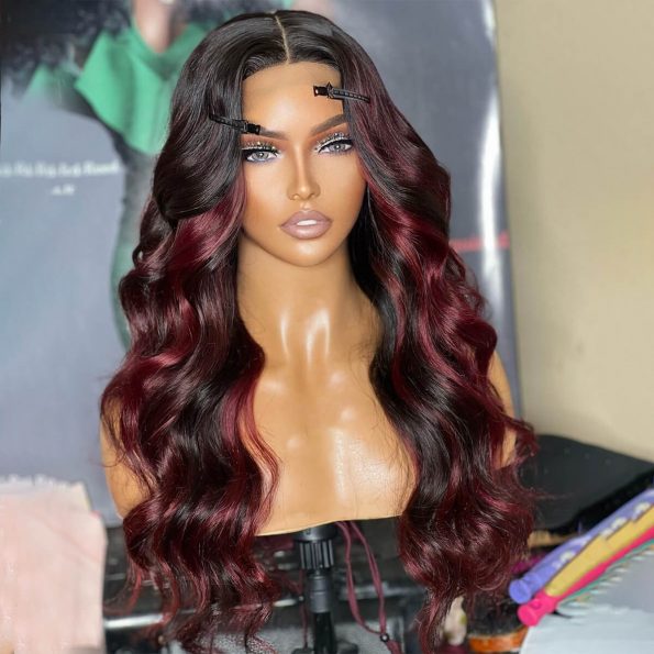 1b burgundy body wave lace front wig (5)