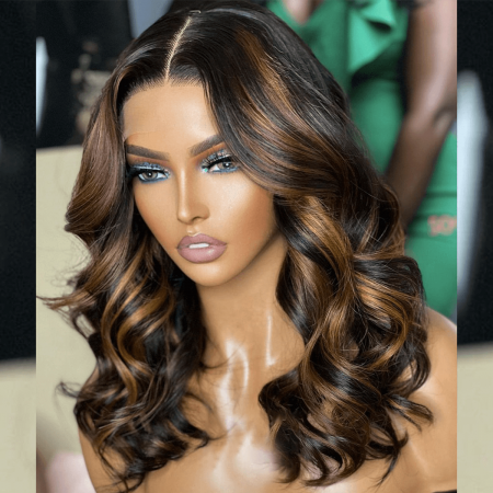 Barrel curls mid length highlight wig (8)