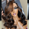 Barrel curls mid length highlight wig (8)