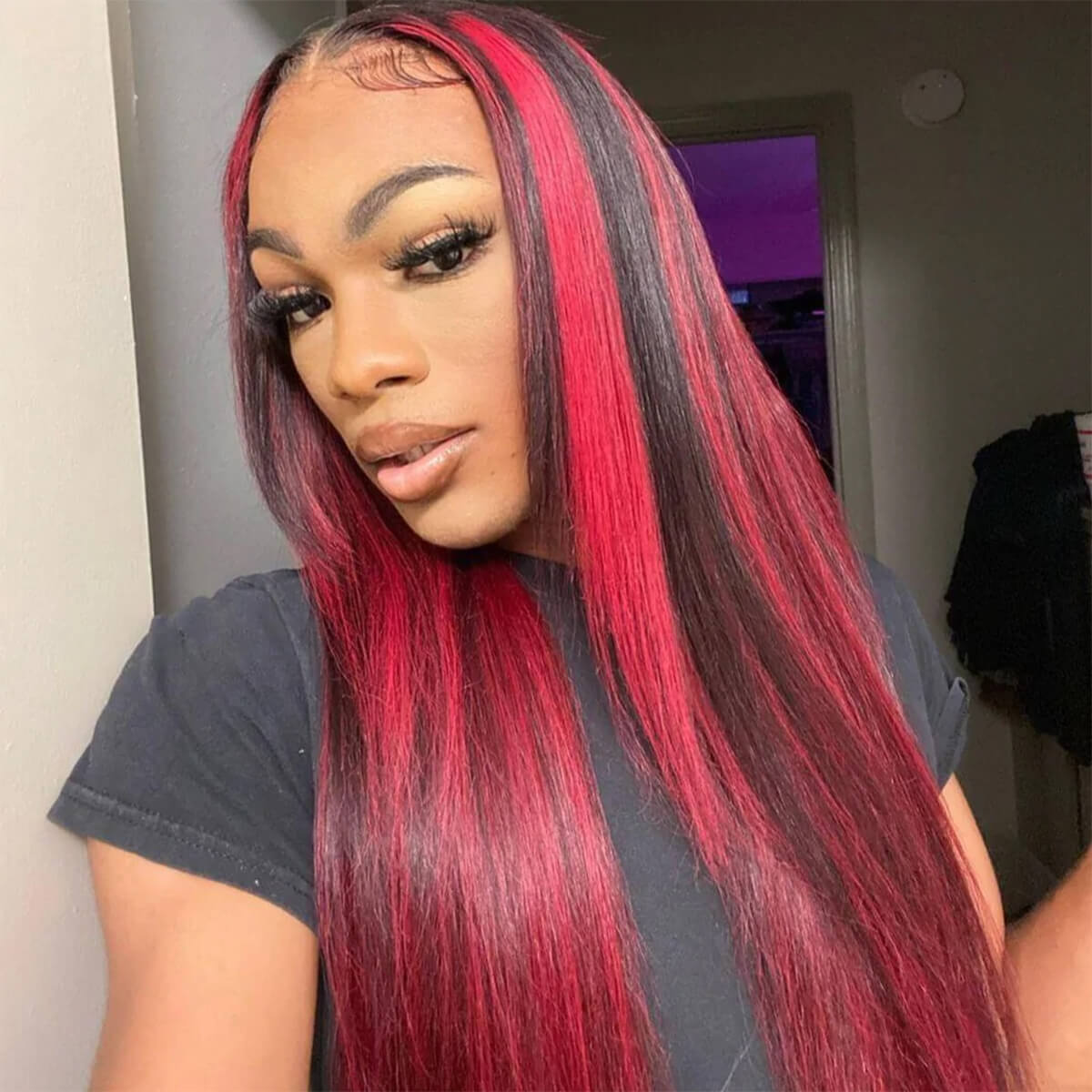 Dark Burgundy With Red Highlights straight hd lace wig (1)