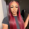 red burgundy highlight straight wig