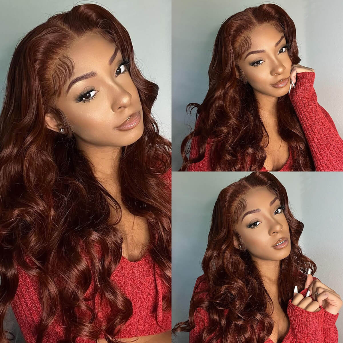 Reddish brown body wave lace front wig (2)