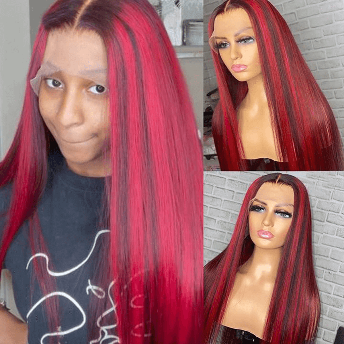Ombre Highlights 99J/Red Straight HD Lace Wig | Celie Hair Ombre Highlights 99J/Red Straight HD Lace Wig | Celie Hair