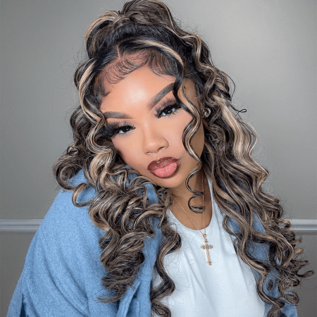 honey blonde highlight loose deep wave wig (1)