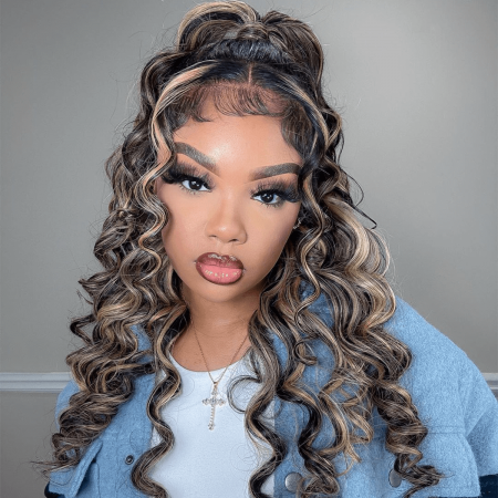 honey blonde highlight loose deep wave wig (2)