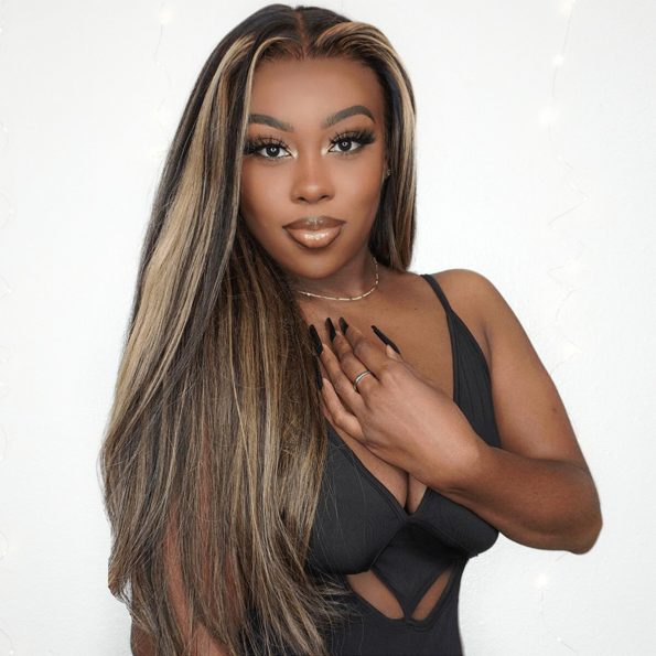 honey blonde highlight wig] (2)