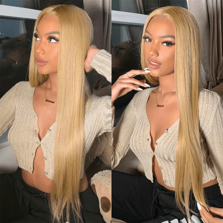 honey blonde straight lace frontal wig (1)