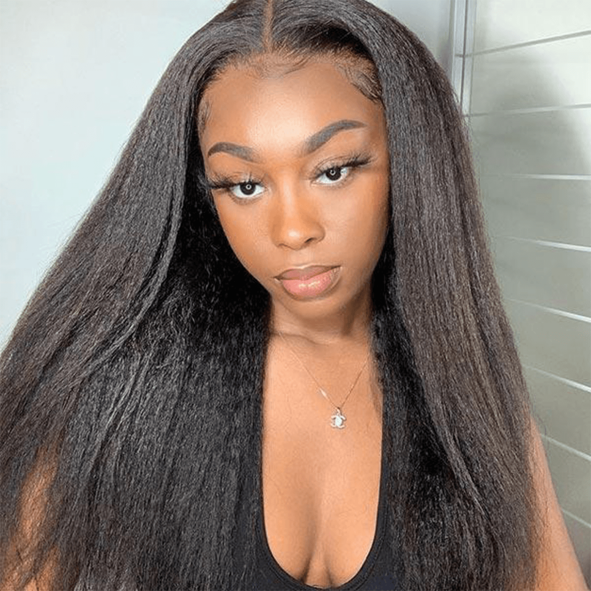 Sleek and stylish Kinky Straight V-Part Wig