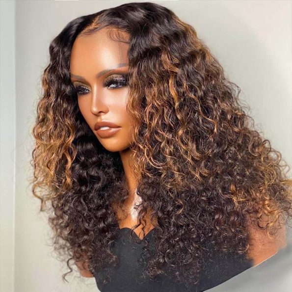 ombre highlight wig with dark roots curly hair(1)