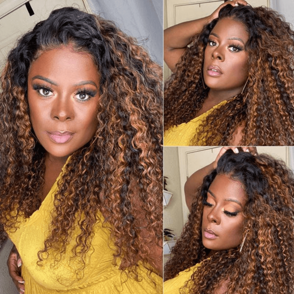 ombre highlight wig with dark roots curly hair(1)