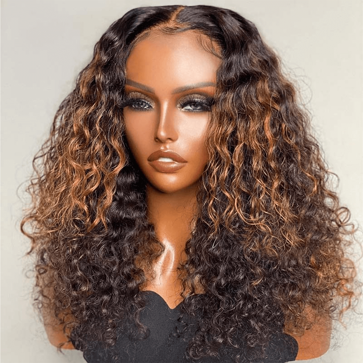 ombre highlight wig with dark roots curly hair(3)