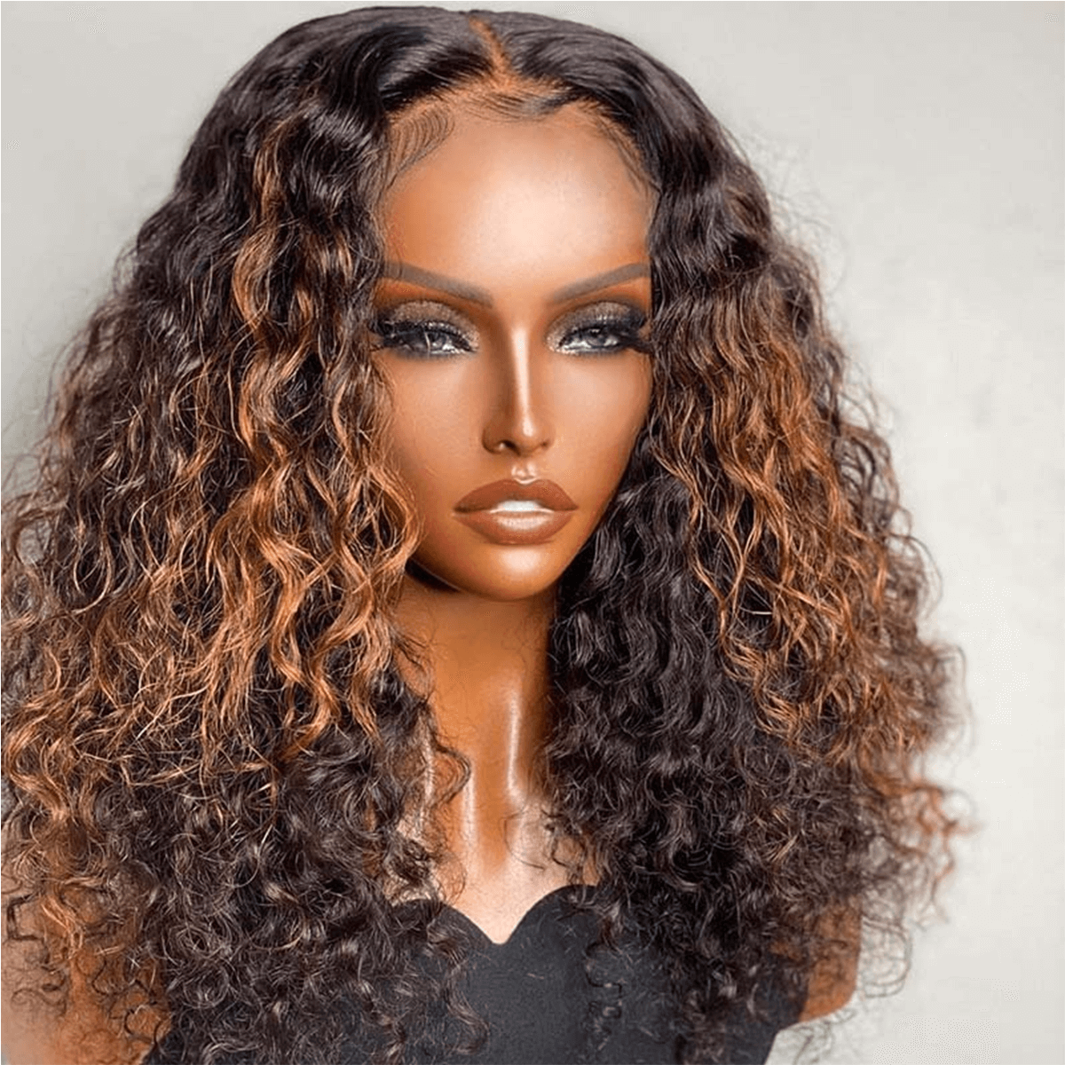 ombre highlight wig with dark roots curly hair(4)