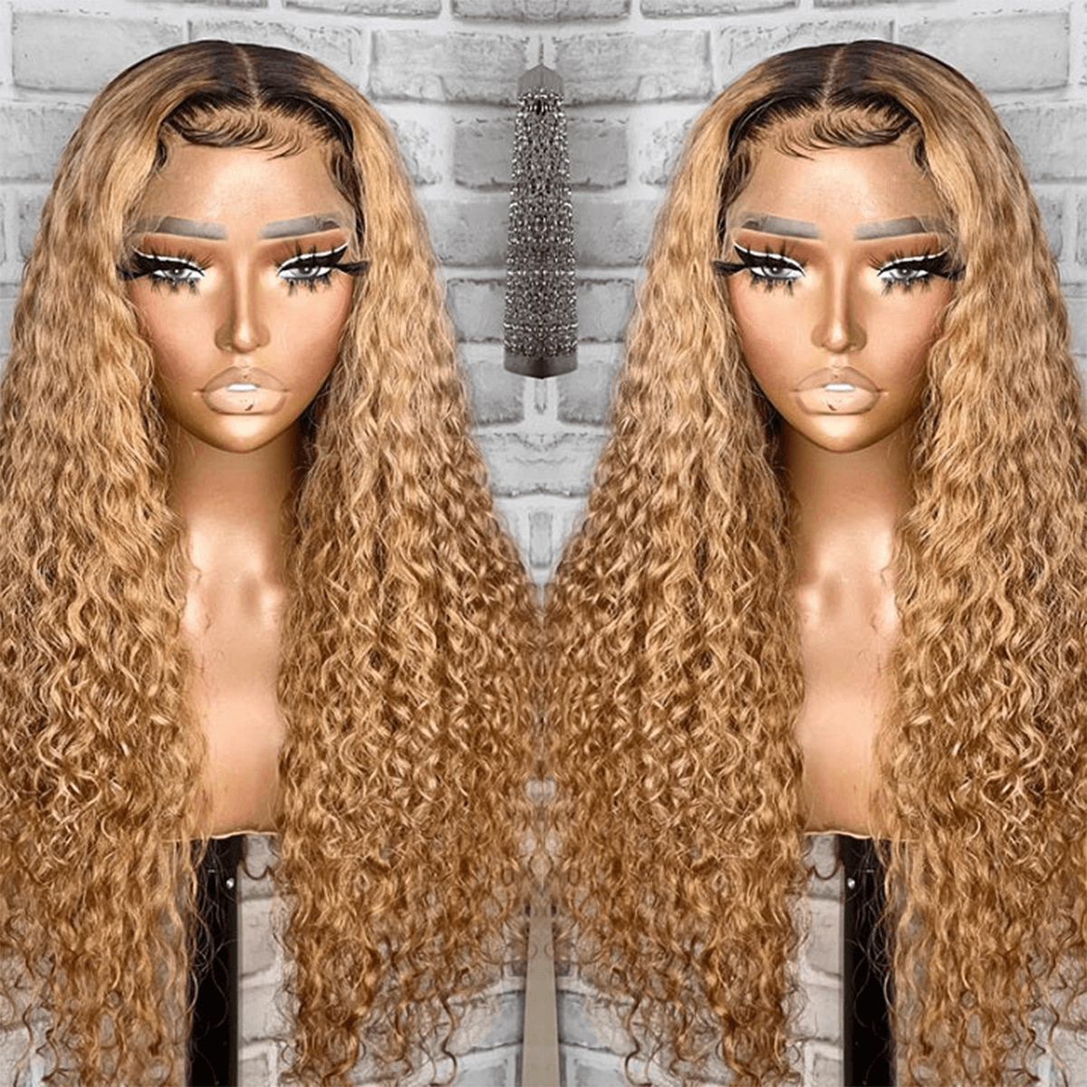 ombre honey blonde lace frontal wig water wave (1)