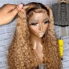 ombre honey blonde lace frontal wig water wave (2)