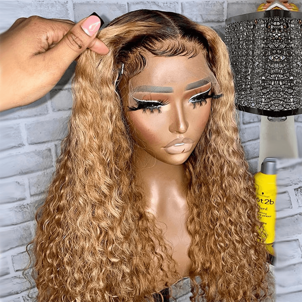 ombre honey blonde lace frontal wig water wave (3)