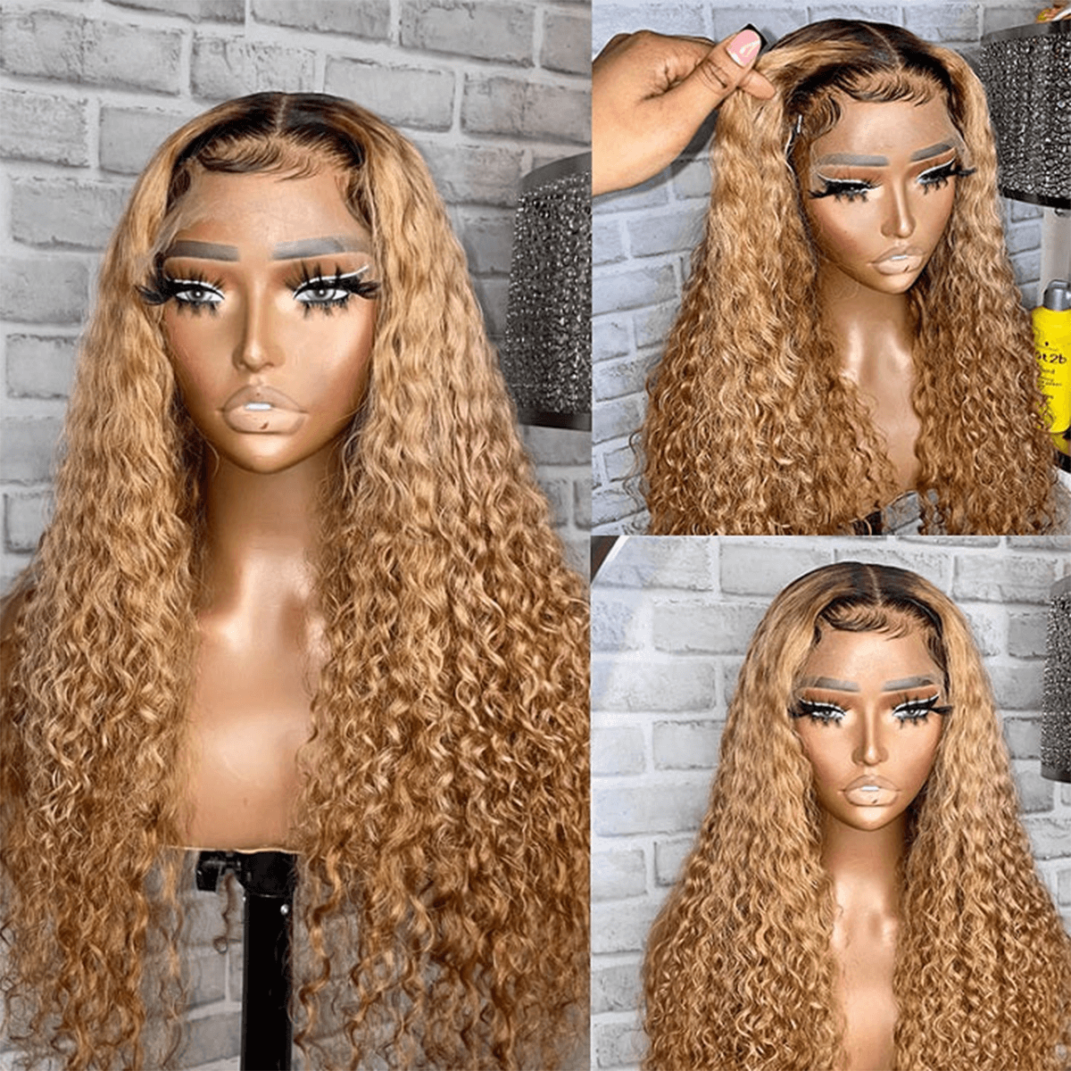 ombre honey blonde lace frontal wig water wave (4)