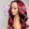 red burgundy highlight bod wave wig