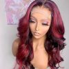 red burgundy highlight bod wave wig