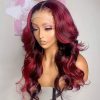 red burgundy highlight bod wave wig