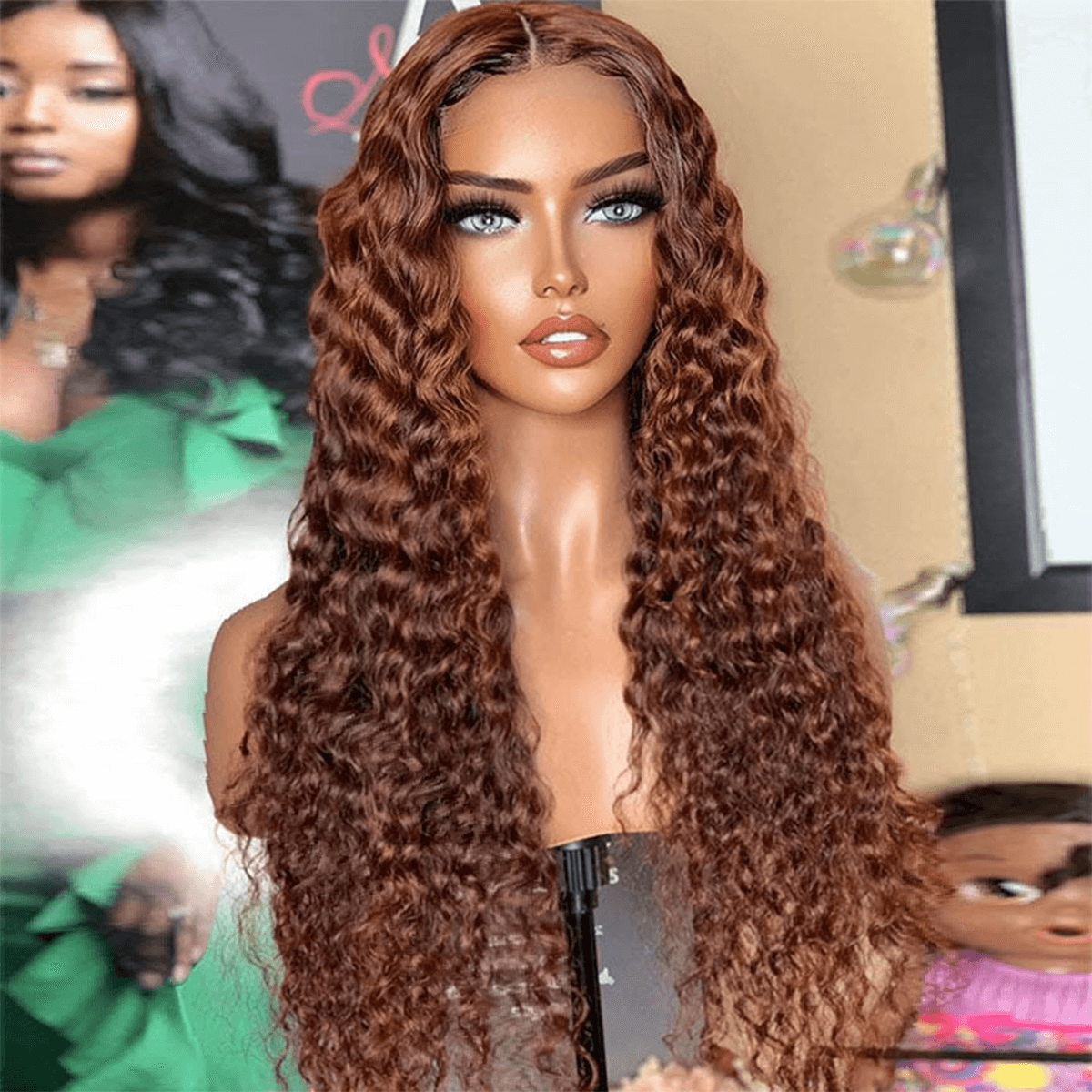 reddish brown deep wave frontal wig celie hair (2)
