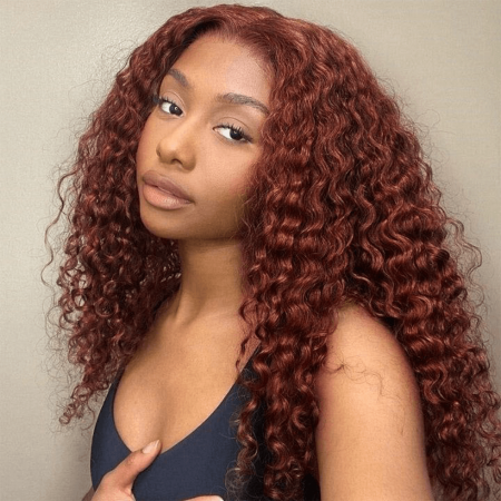 reddish brown deep wave wig