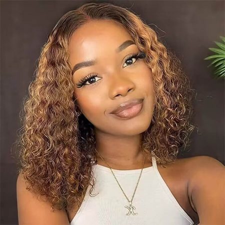 honey blonde curly bob wig