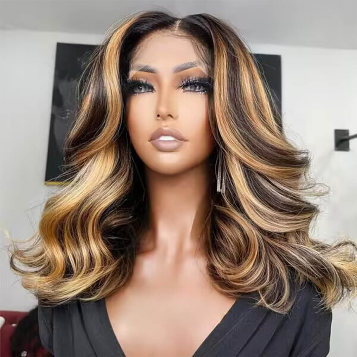 ombre highlight barrel curls mid length body wave wig (1)