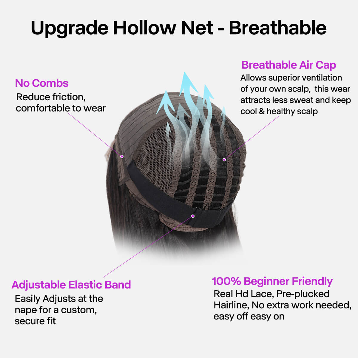 airy wig cap details