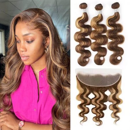 honey blonde body wave bundles with frontal (3)