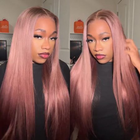 rose pink straight glueless wig
