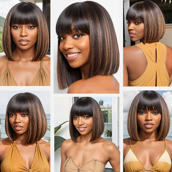 highlight yaki straight bob wig with bang