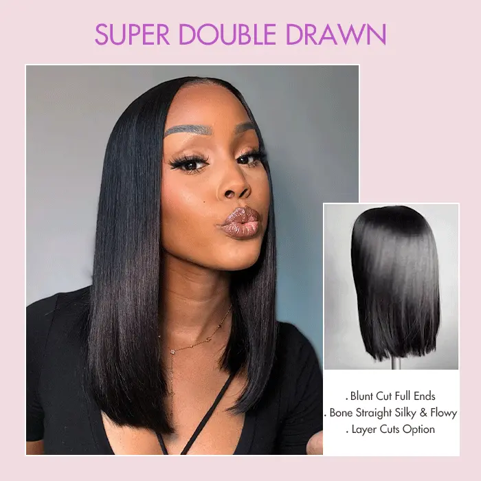 super double drawn bone straight wig