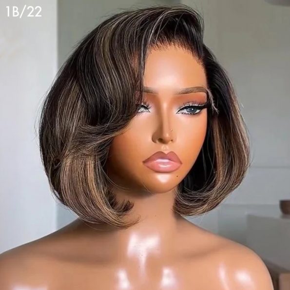 honey blonde highlight layer cuts straight bob wig