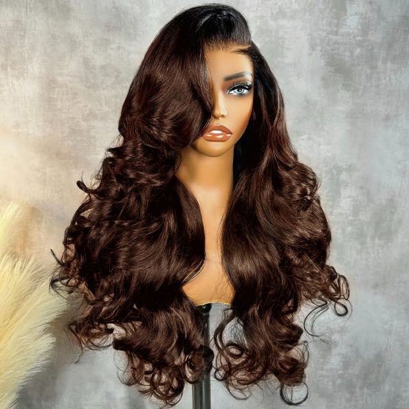 ombre brown butterfly haircut pre-style loose wave wig (4)